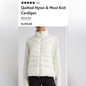 Moncler White Quilted Nylon & Wool Knit Cardigan
